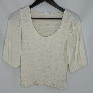 Gap Blouse Womens Large Ivory Knit Smocked Cropped Balloon Sleeve Boho Top